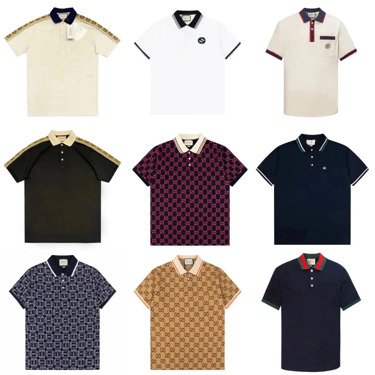 Gucci GG Monogram Beige Polo Shirt with Contrast Trim