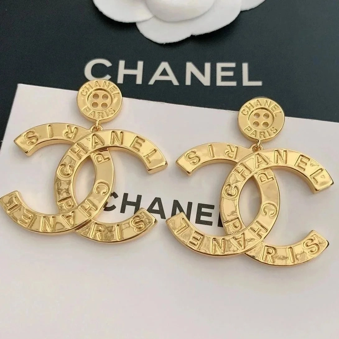 Chanel Gold CC Logo Earrings with Button Detail