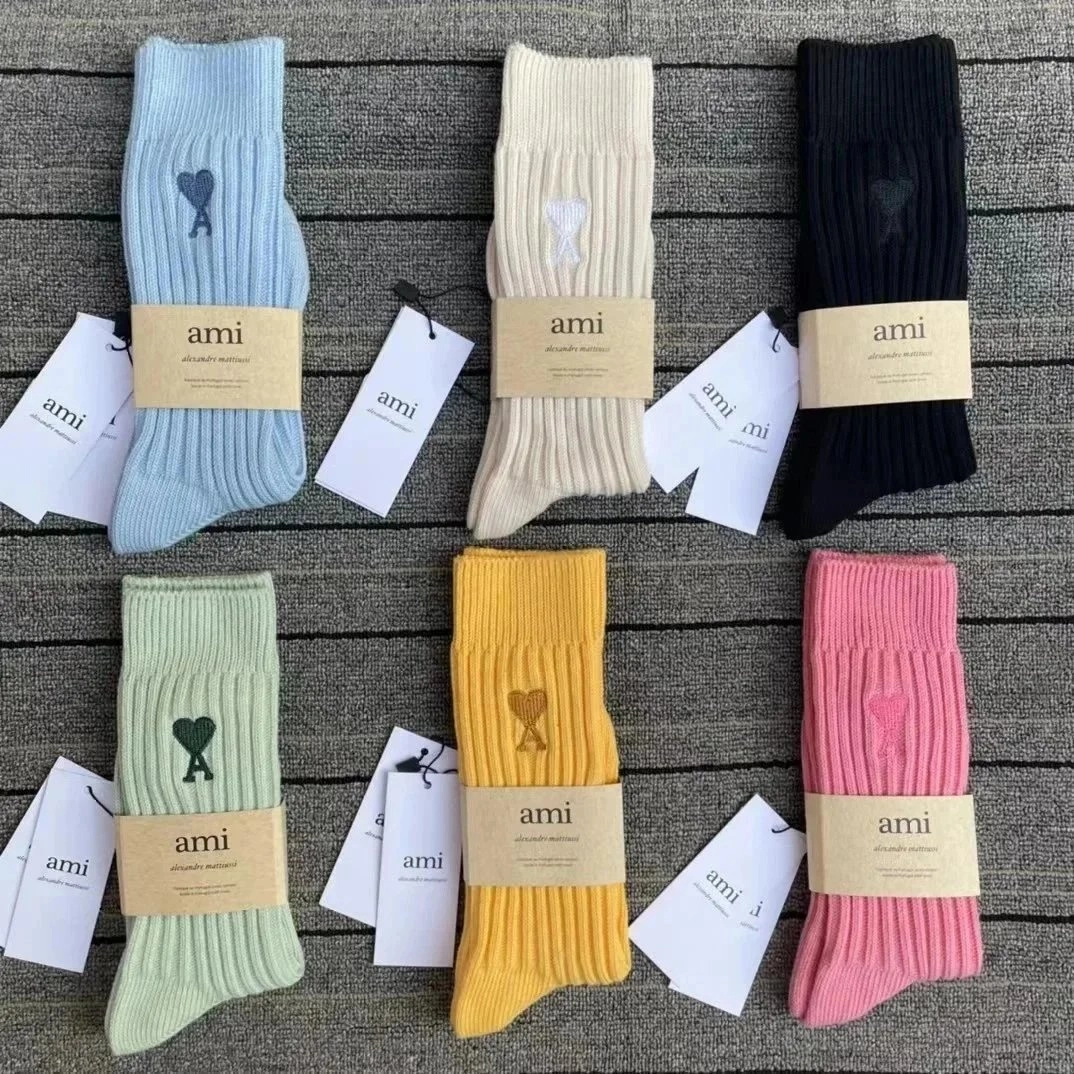 Ami Alexandre Mattiussi Ribbed Socks with Heart Logo - Light Blue