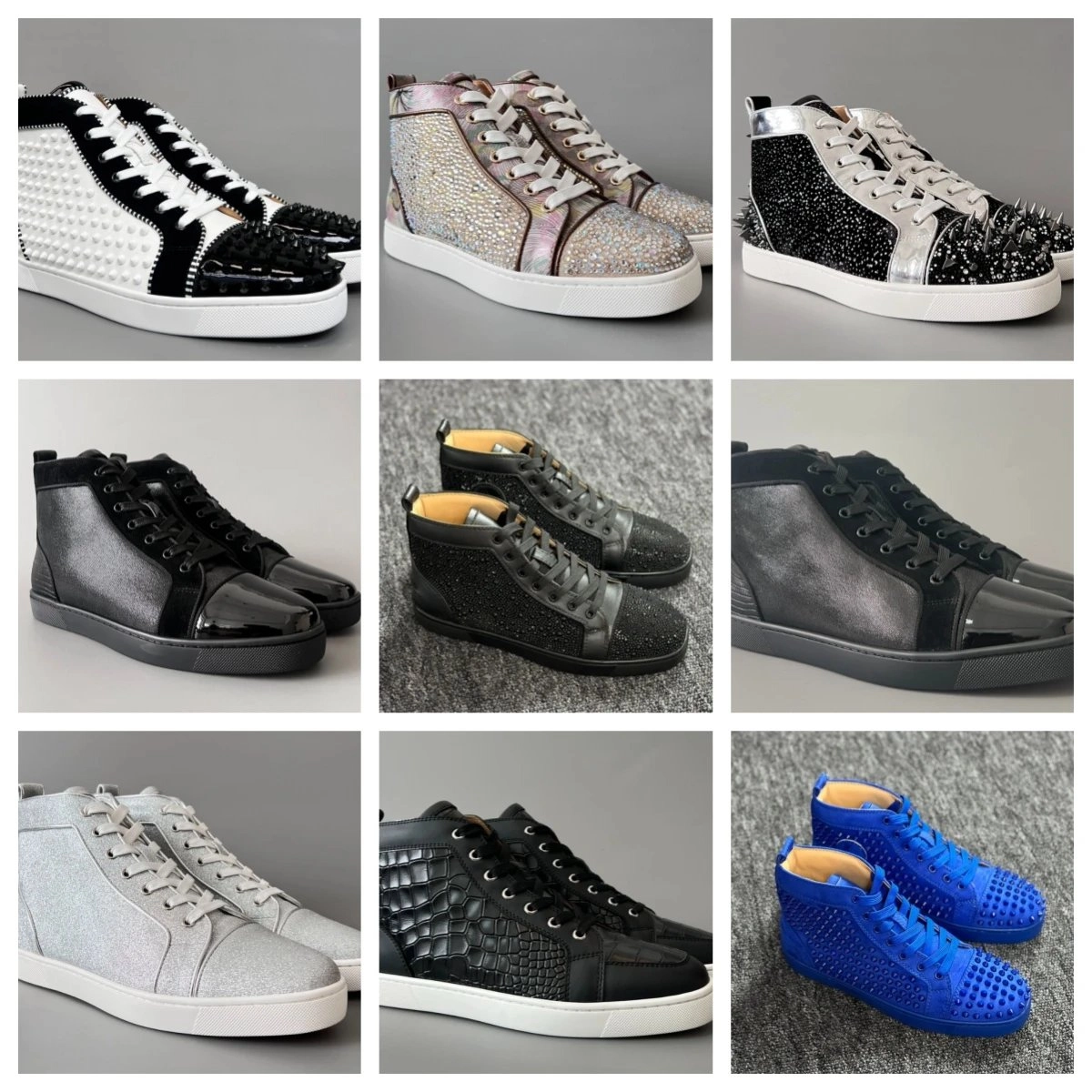 Christian Louboutin Louis Junior Spikes Black Silver Studs High-Top Sneakers