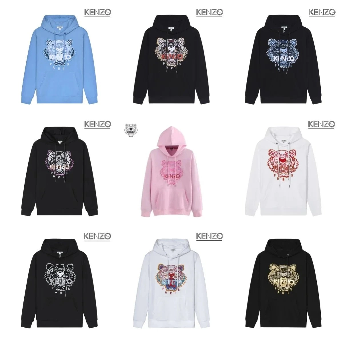 KENZO Tiger Embroidered Hoodie - Light Blue Classic Fit