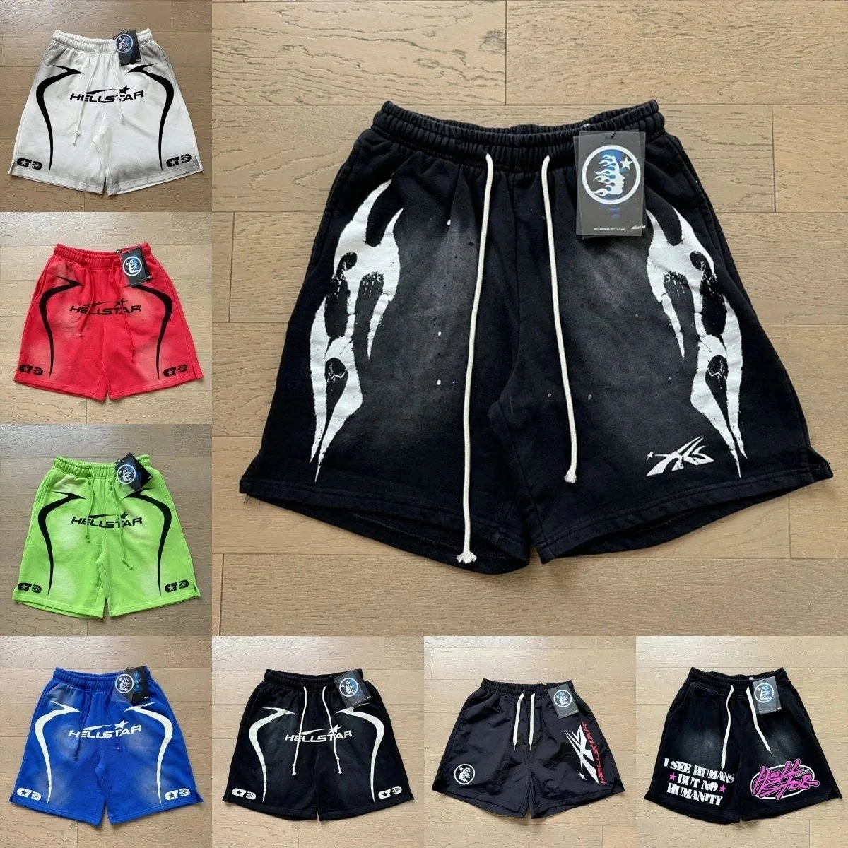 HELLSTAR Flame Graphic Shorts - Black Distressed Print