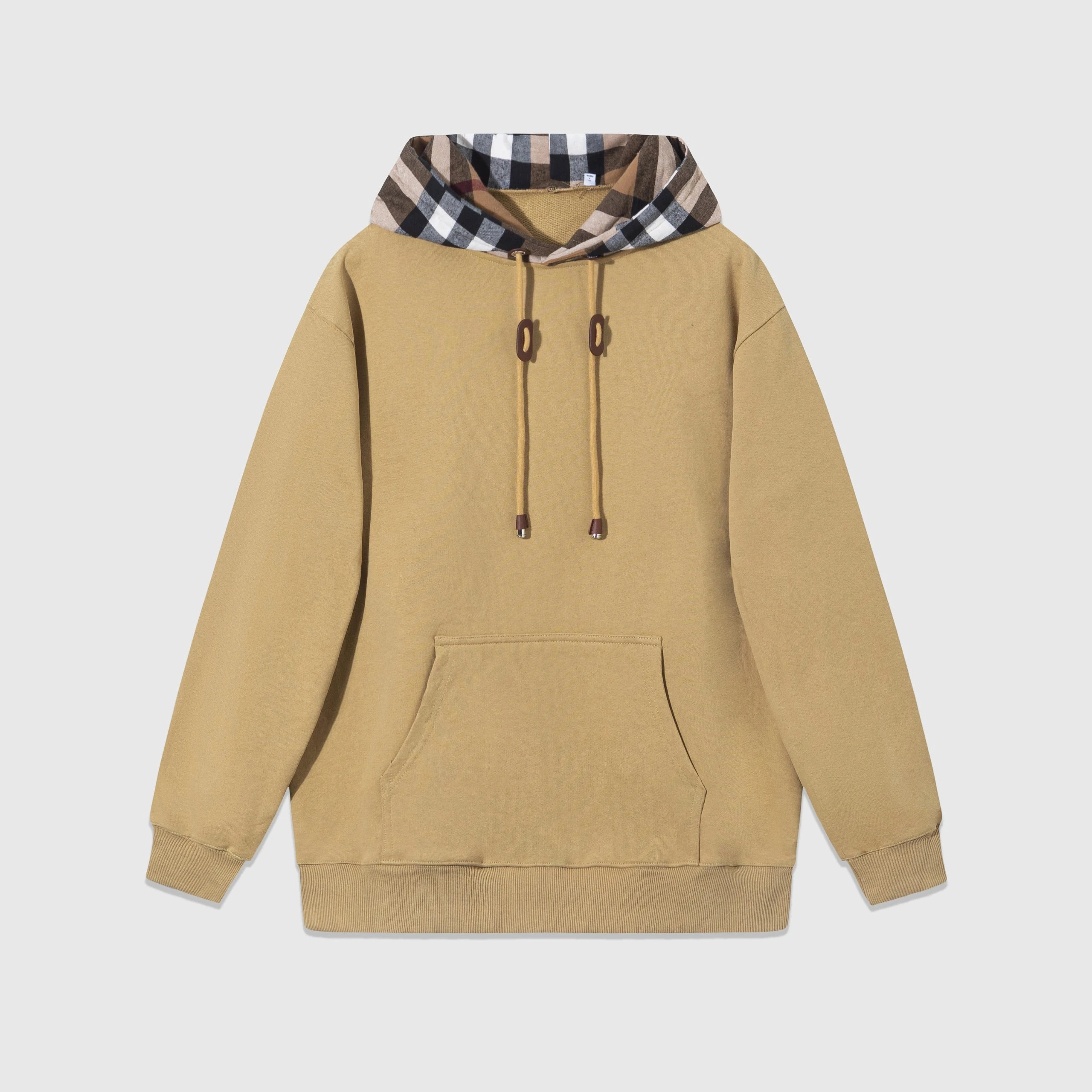 Burberry Beige Hoodie with Plaid Lined Hood and Leather Drawcords