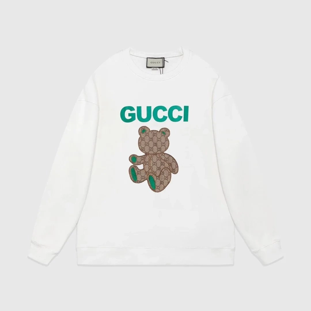 Gucci White Sweatshirt with GG Bear Appliqu&eacute; and Green Logo