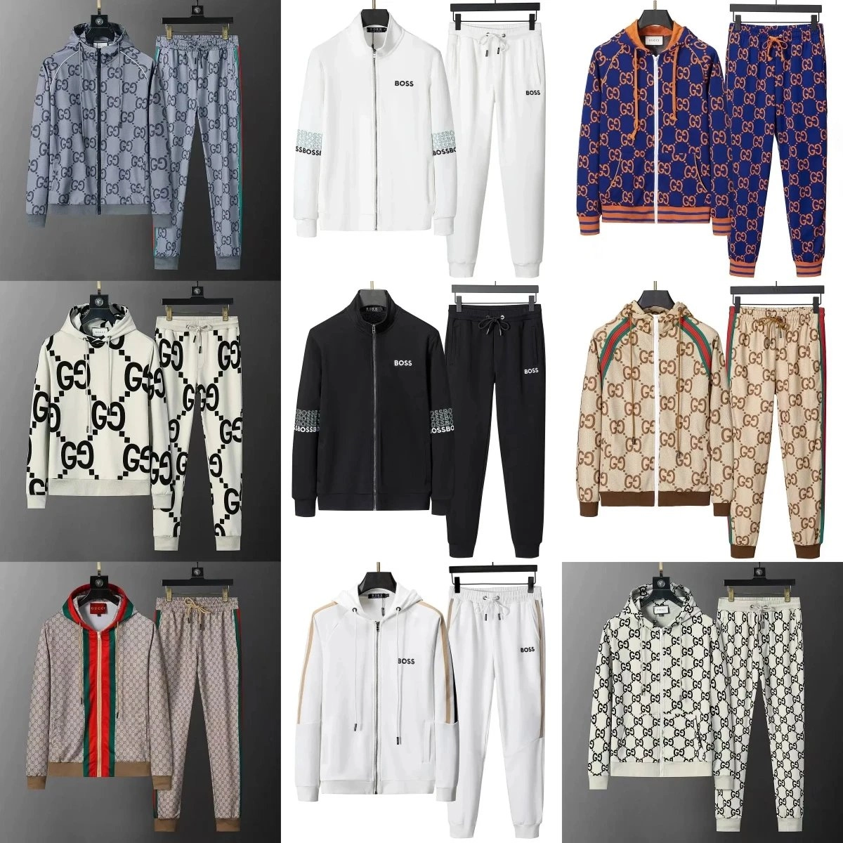 Gucci GG Monogram Hooded Track Suit Blue Orange Contrast