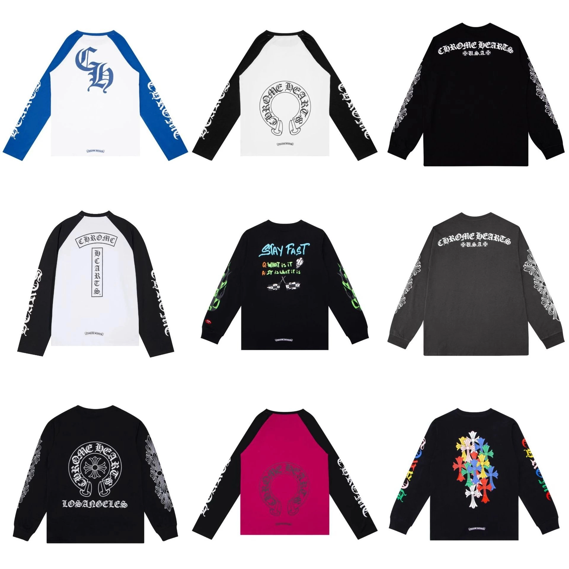 Chrome Hearts Raglan Long Sleeve Tee - Blue White CH Logo