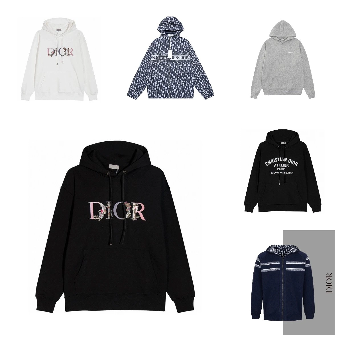 Dior Black Hoodie with Floral-Embroidered Logo Print