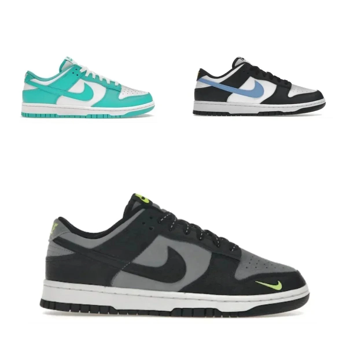 Nike Dunk Low Black Grey Volt Swoosh Leather Skate Shoe