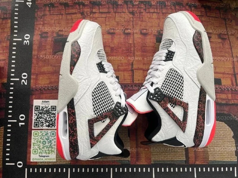 Nike Air Jordan 4 Retro White Red Cracked Leather