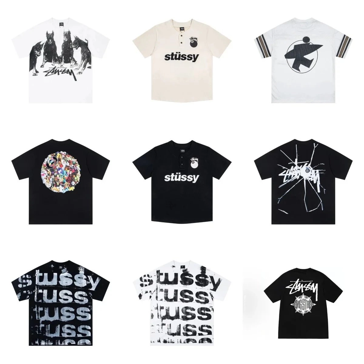 St&uuml;ssy Dogs Graphic T-Shirt - White with Black Print