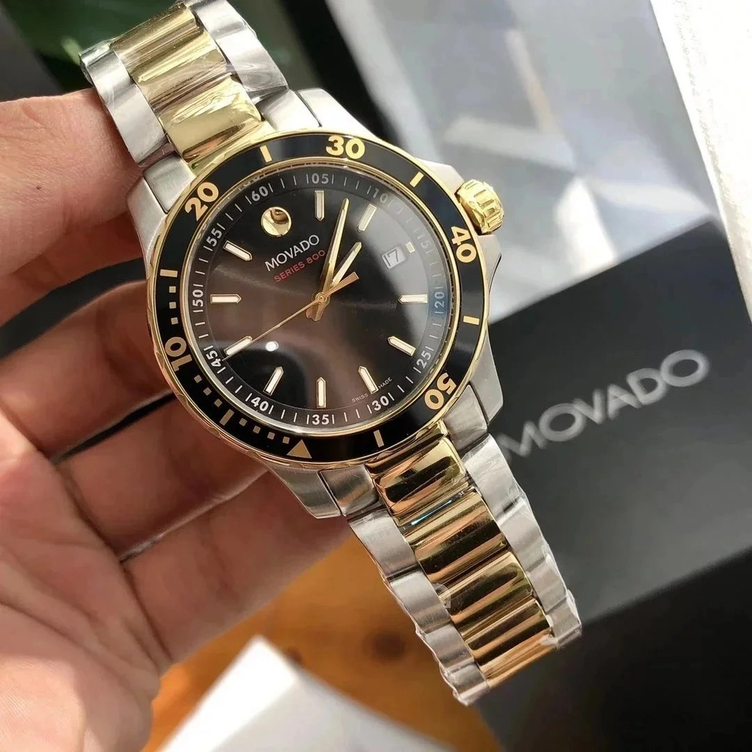 Movado Series 800 Diver Watch Black Dial Two-Tone Steel Gold