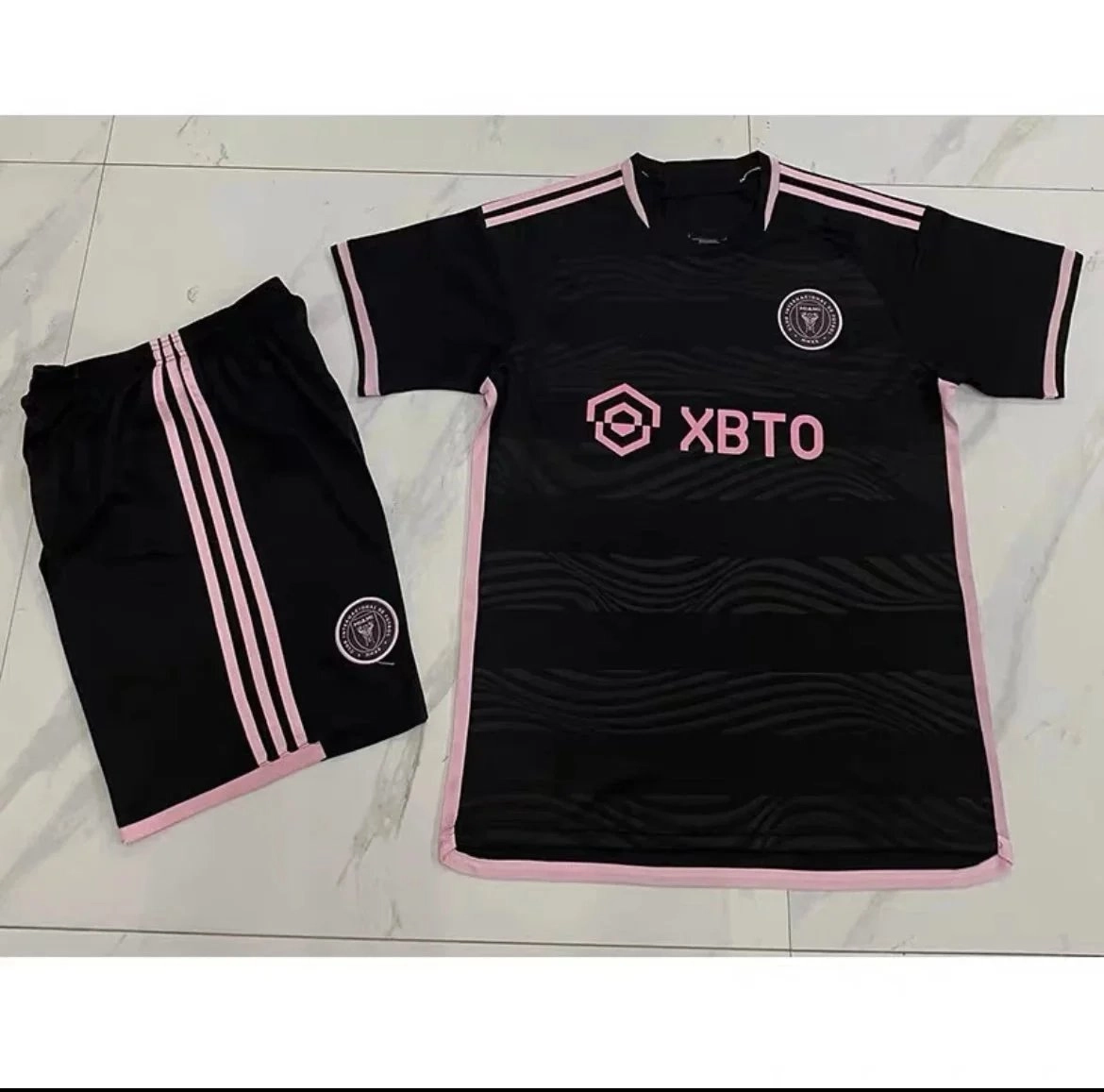 Inter Miami CF XBTO Black-Pink Away Jersey Set with Wave Pattern