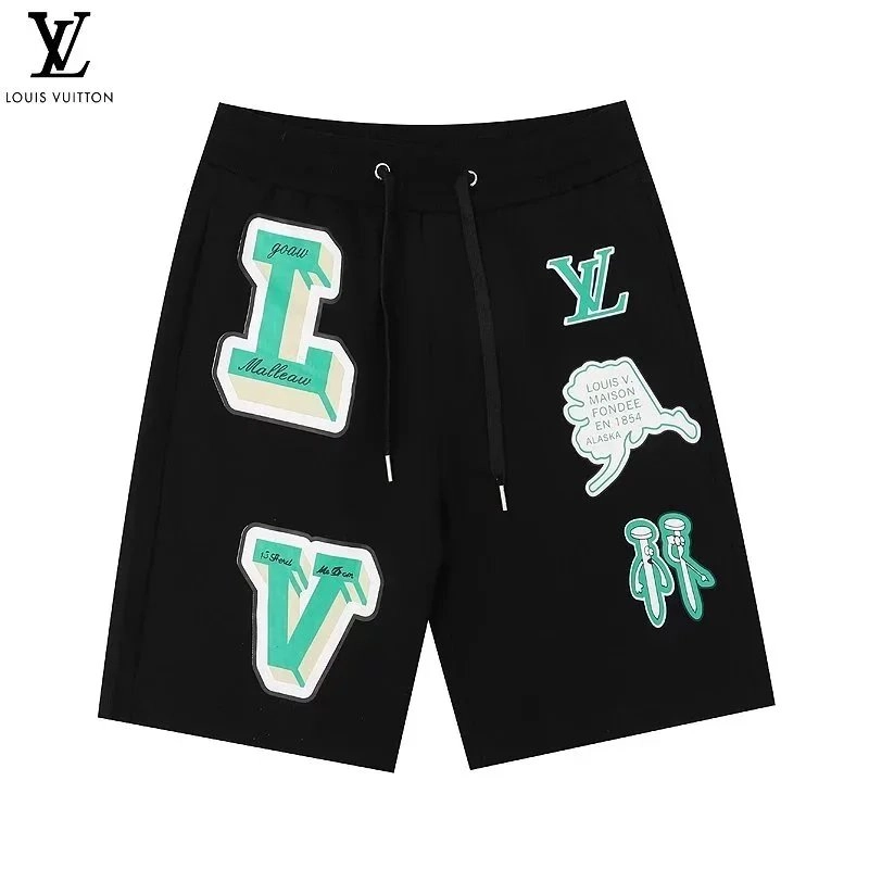 Louis Vuitton Black Shorts with Mint Green Logo Patches