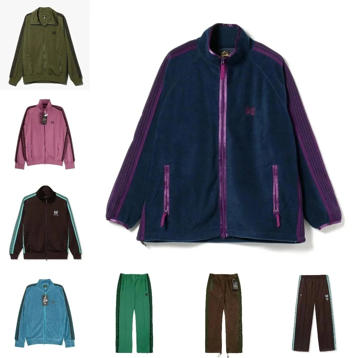 Butterfly Velour Track Jacket Navy Purple Striped Ribbed Sleeves