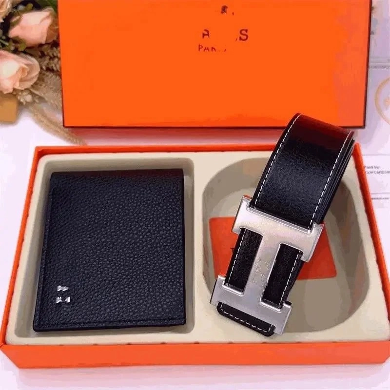 Herm&egrave;s Constance Wallet and H-Buckle Belt Set - Black Togo Leather