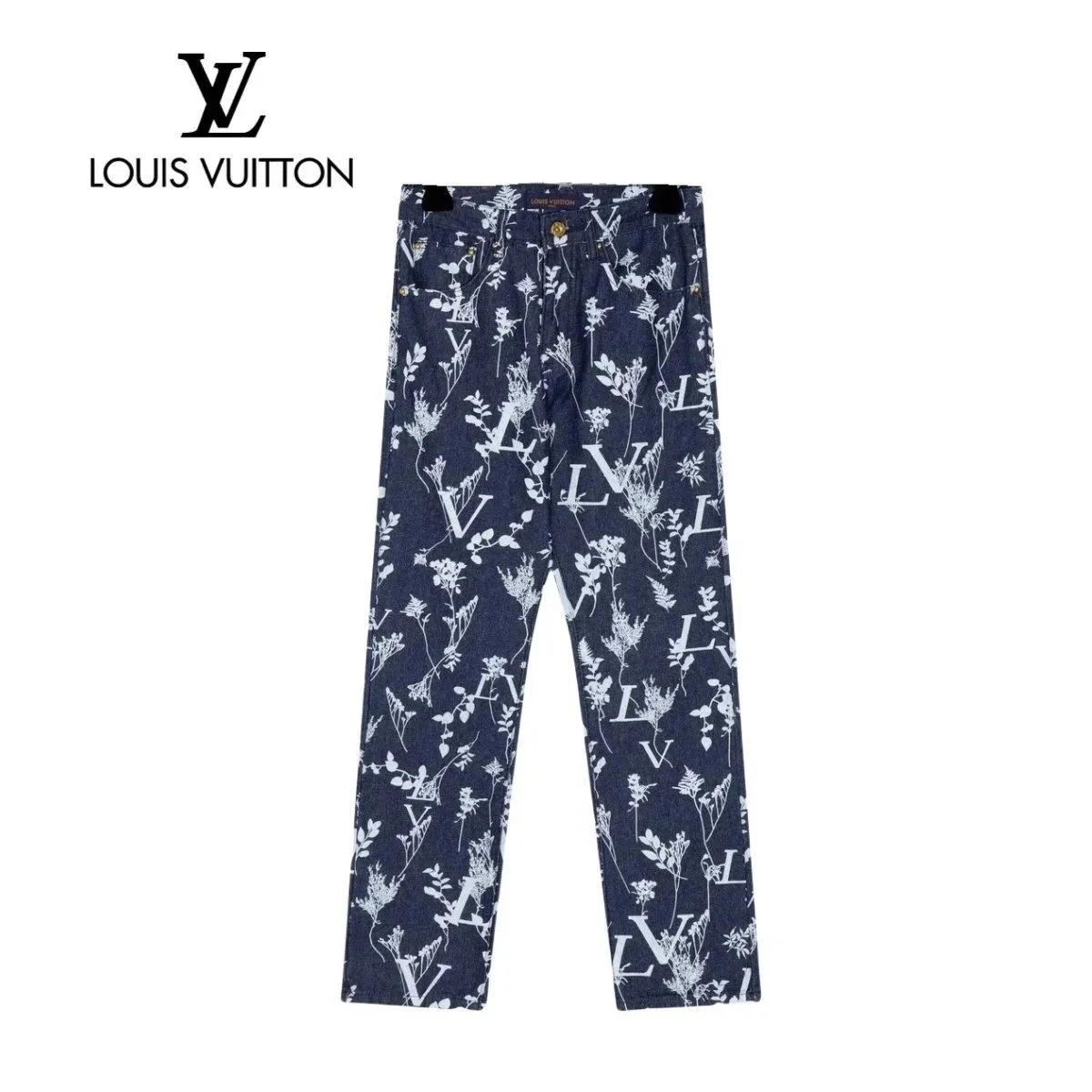 Louis Vuitton Monogram Floral Denim Jeans Navy Blue