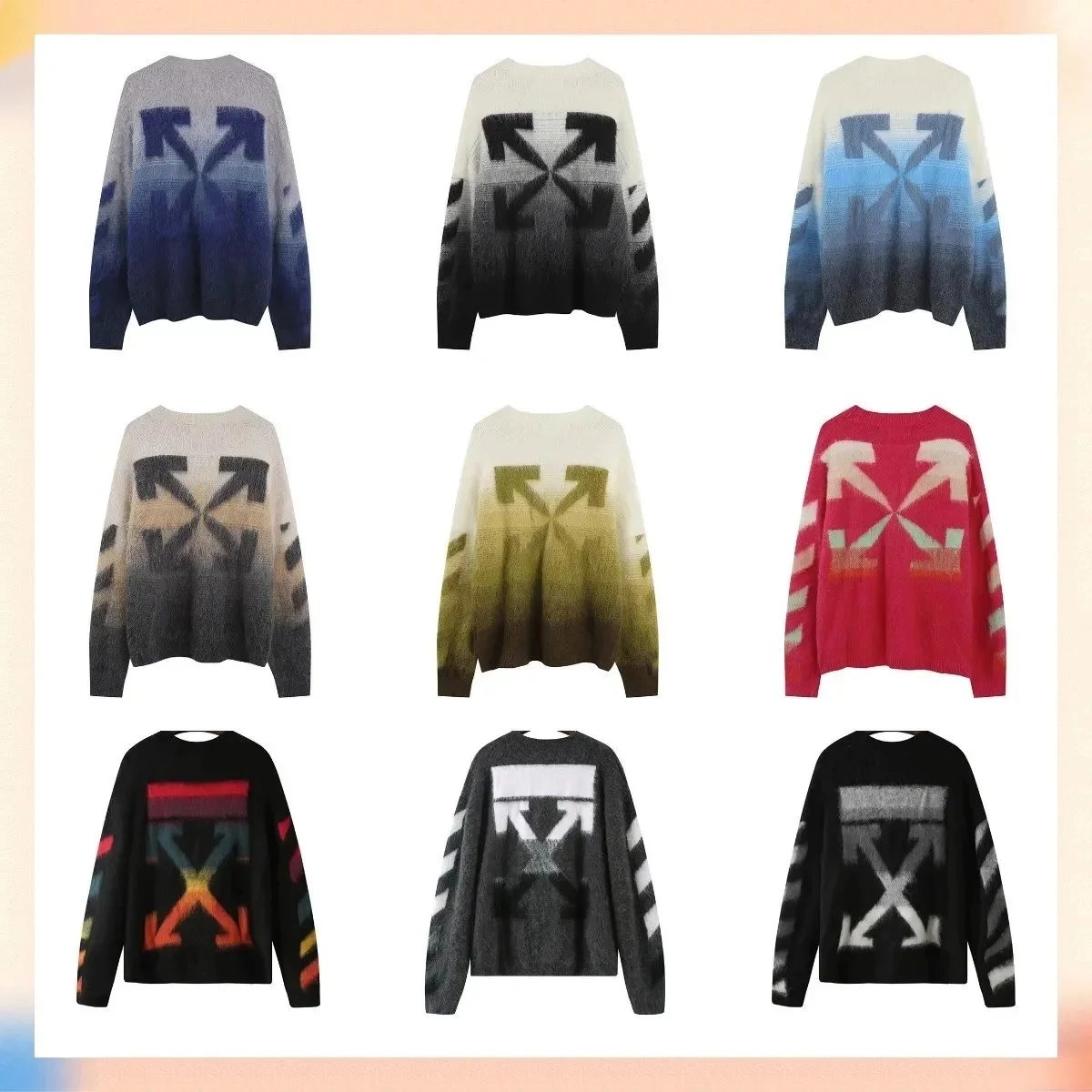 Off-White Diagonal Arrows Gradient Knit Sweater - Navy Blue