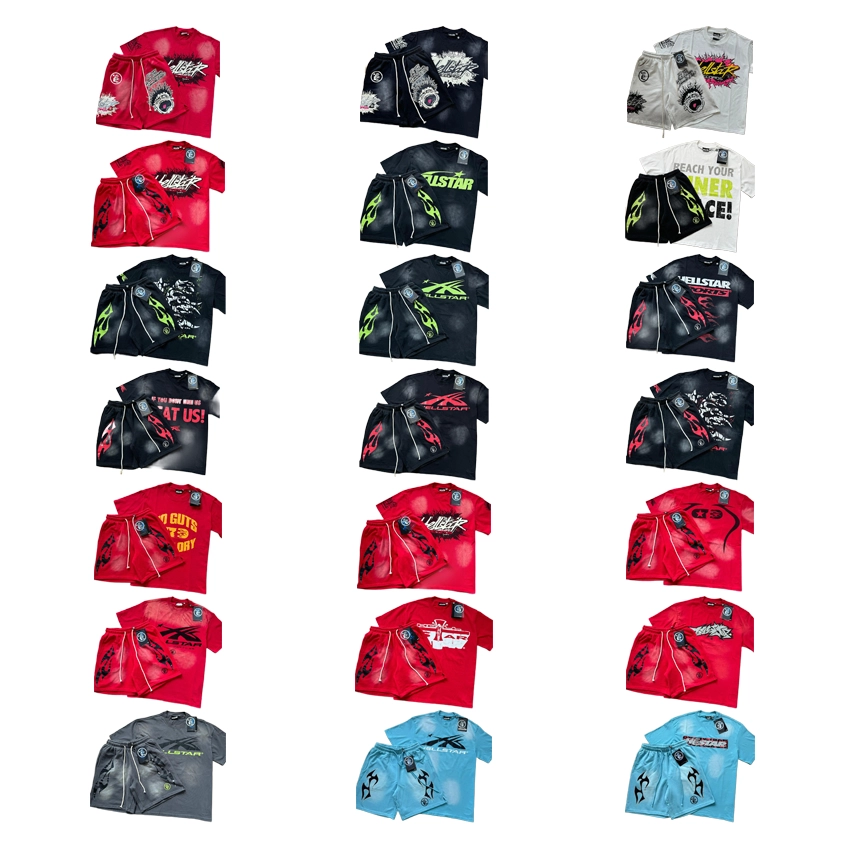 Hellstar X-Series Flame Print Zipper Shorts & Tee Set - Red