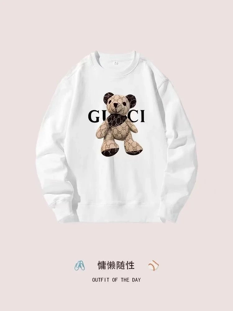 Gucci Bear Print White Crewneck Sweatshirt with GG Pattern