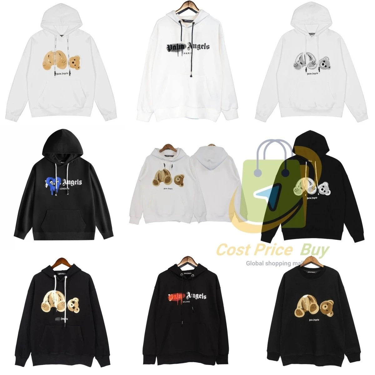 Palm Angels Bear Embroidery Hoodie White Oversized Fit