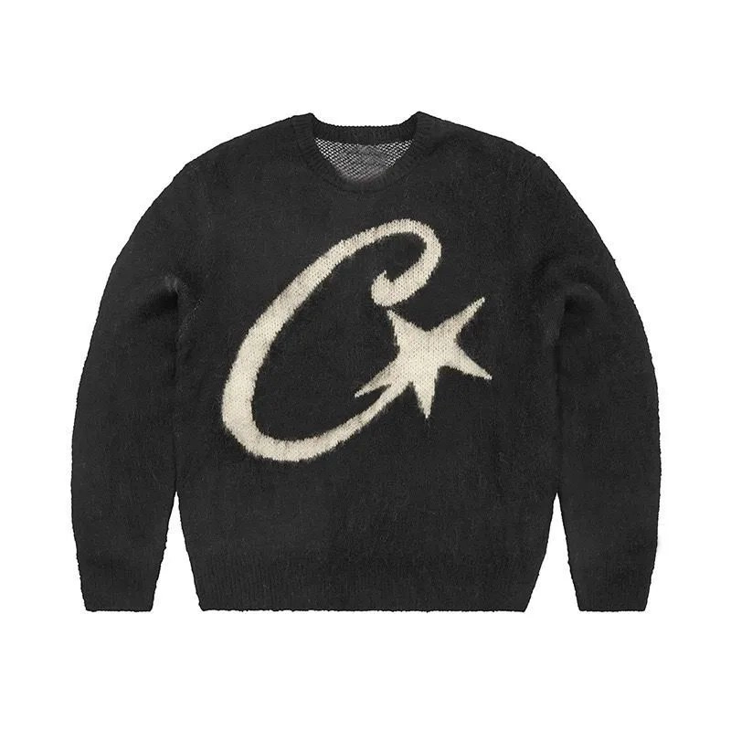 C2H4 Black Knit Sweater with Cream C-Star Logo