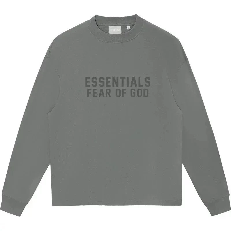 Fear of God Essentials Grey Long Sleeve Tee with Bold Logo Print