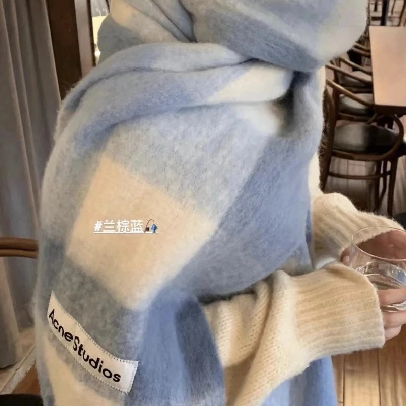 Acne Studios Oversized Plaid Scarf in Lan Zong Blue