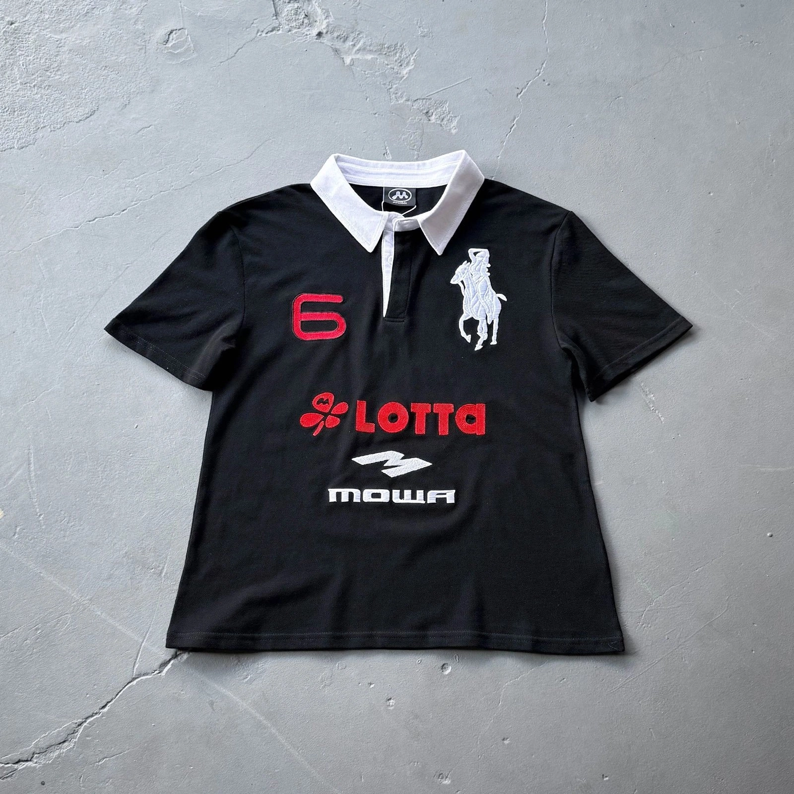MOWA Polo Shirt Black with Red Number 6 and LOTTA Logo