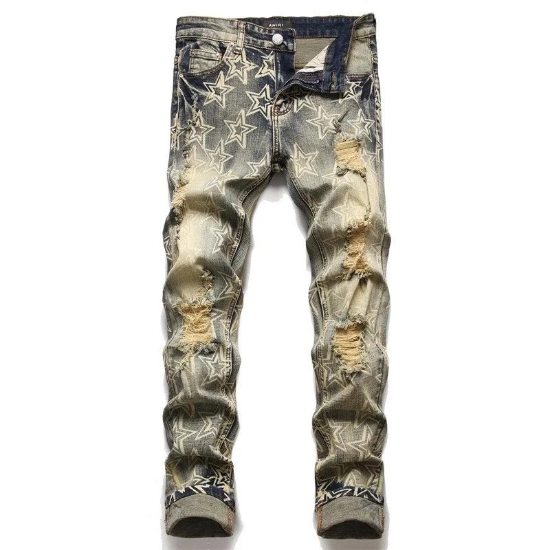 Amiri Star-Print Distressed Slim Fit Denim Jeans