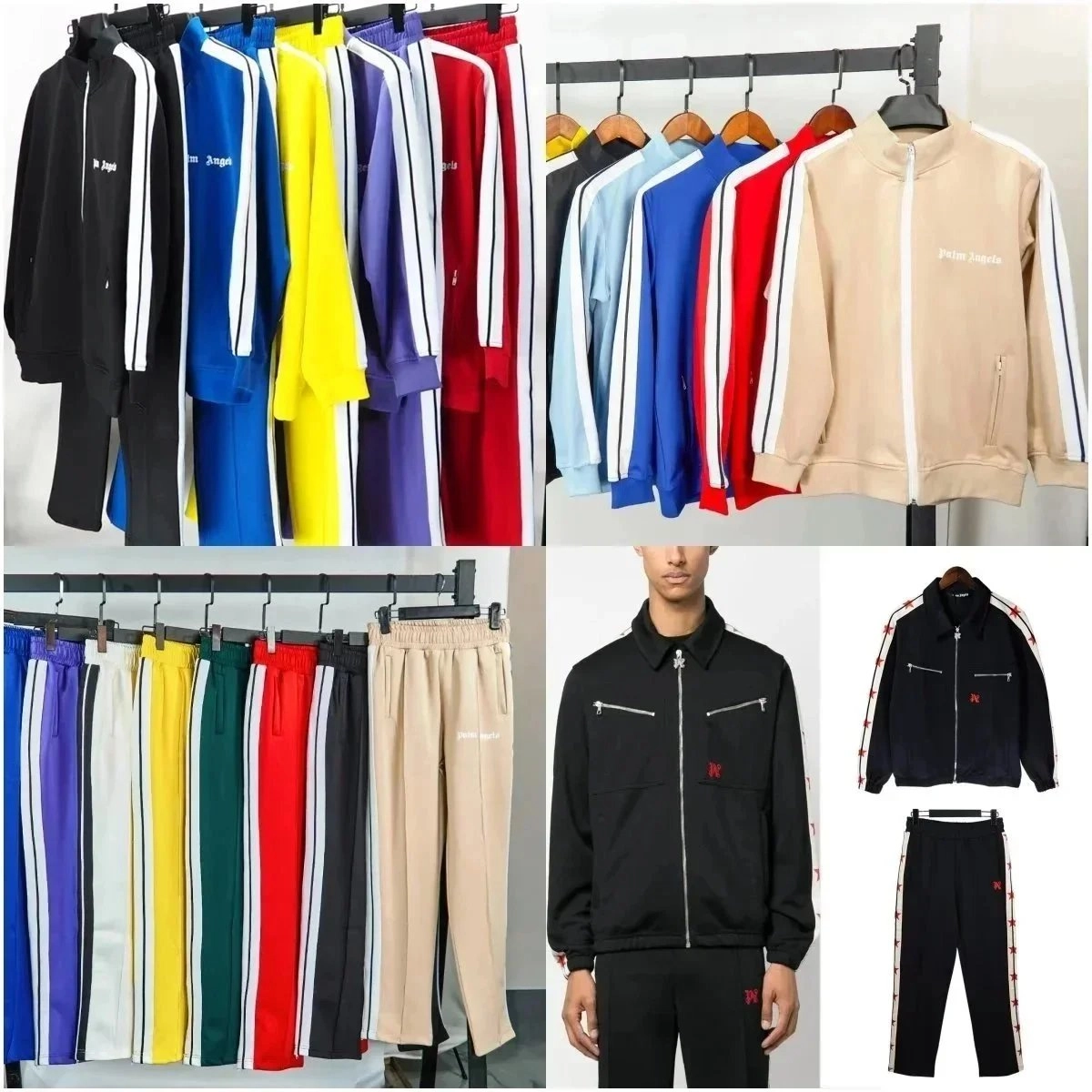 Palm Angels Track Jacket Beige with White Stripes and Logo