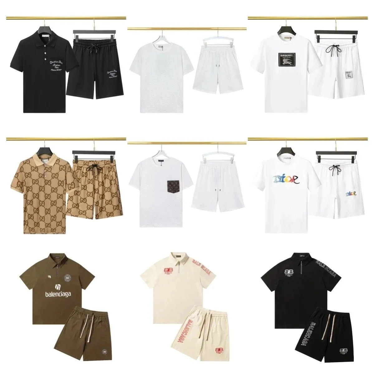 Balenciaga BB Logo Zip-Neck Polo Shirt and Shorts Set - Black