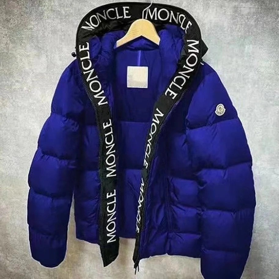 Moncler Genius Blue Puffer Jacket with Logo Tape Hood