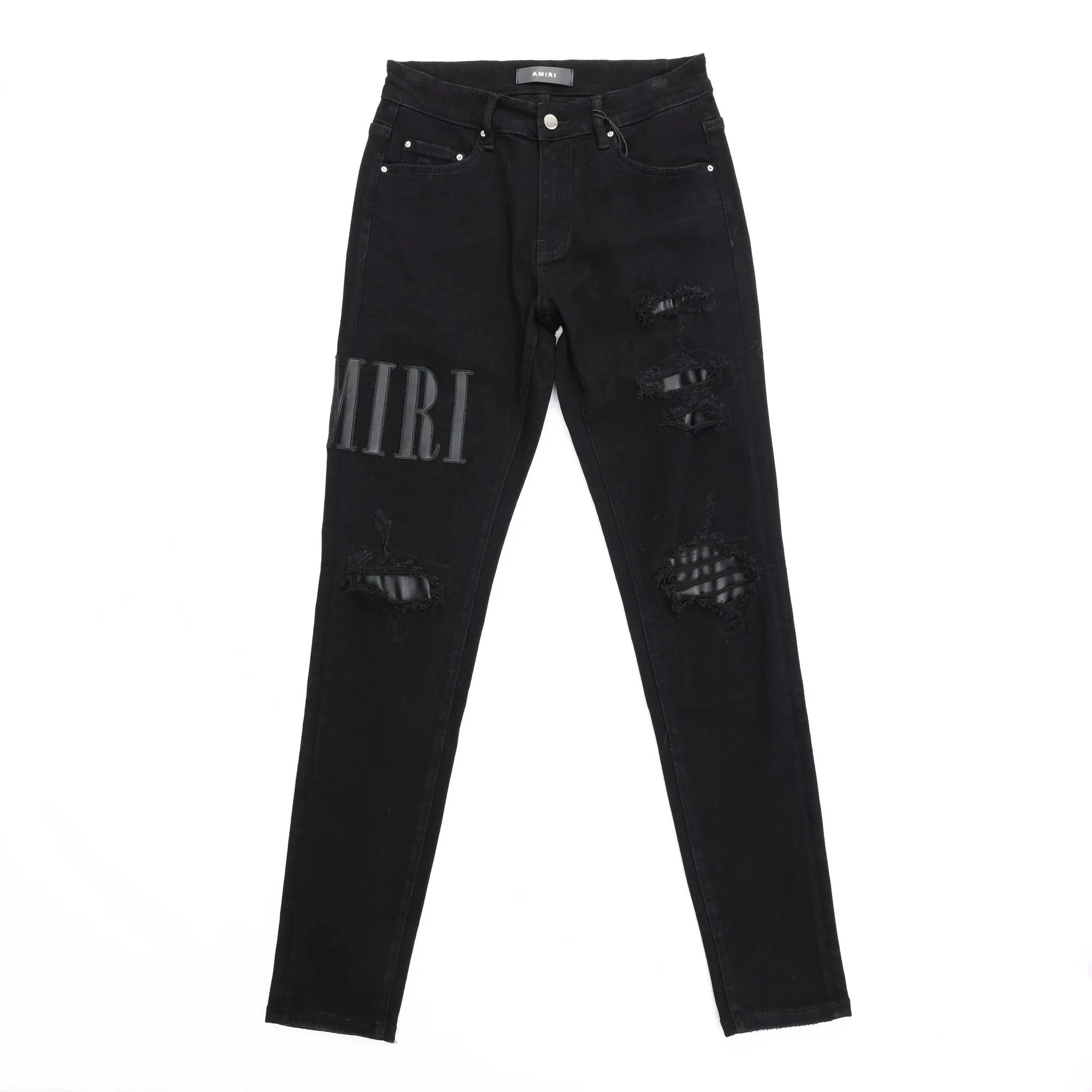 AMIRI Black Distressed Skinny Jeans with Logo Print