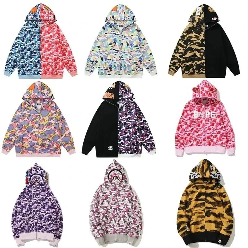 BAPE Shark Hoodie Camo Zip-Up - Pink Purple Split Design