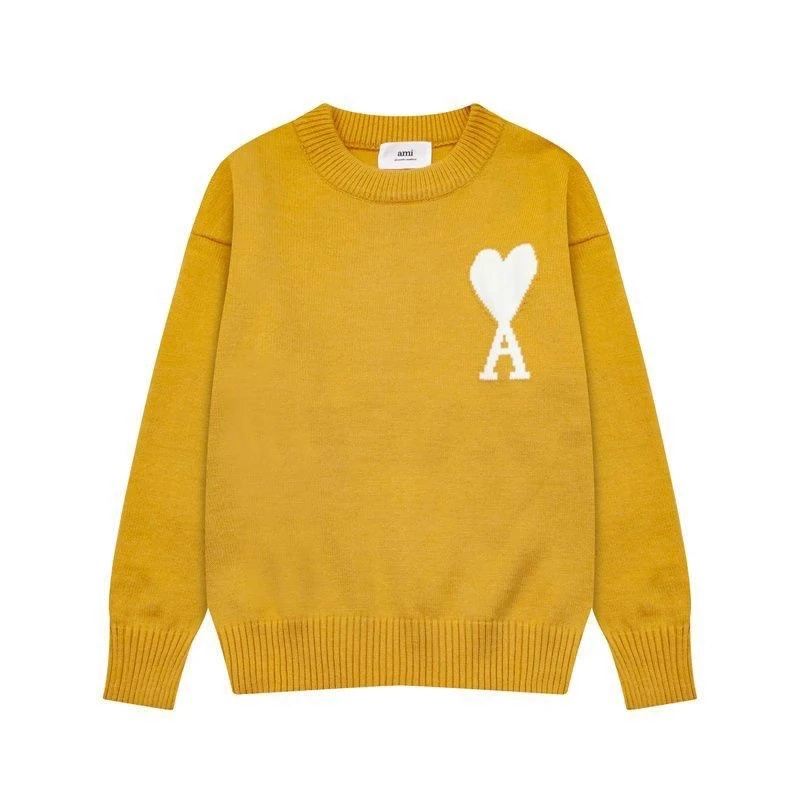 Ami Paris Heart-A Logo Knit Sweater Mustard Yellow