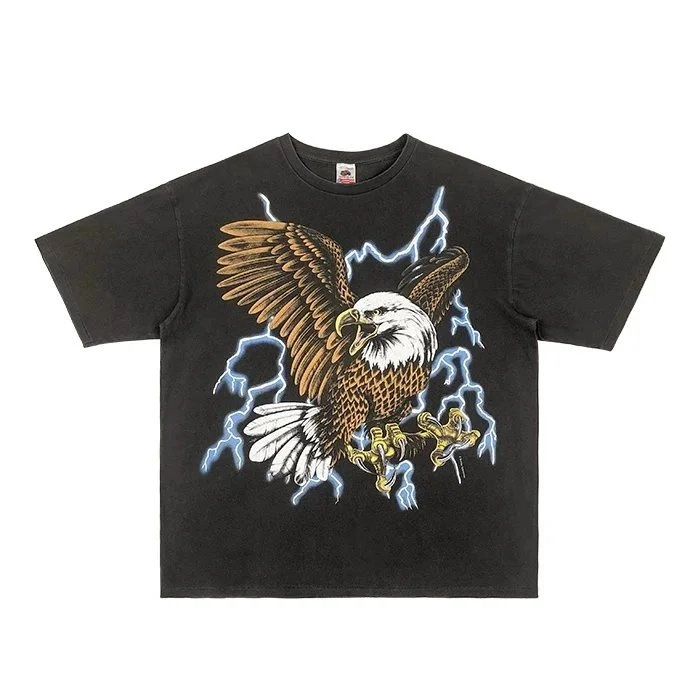 Black Eagle Lightning Graphic T-Shirt with Bold Print