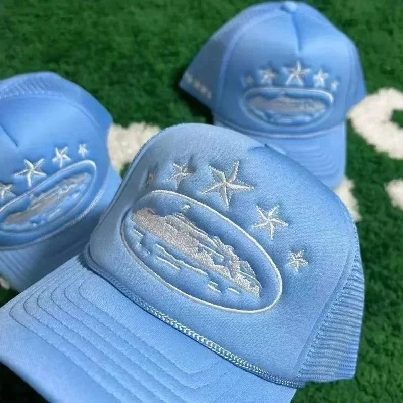 NauticalStar Embroidered Trucker Cap - Light Blue with Star Motif