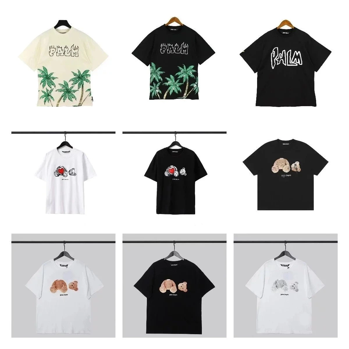 Palm Angels Palm Tree Graphic T-Shirt - Cream with Green Palms