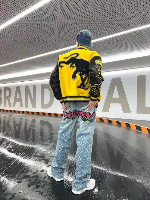 Louis Vuitton Yellow Black Panther Motif Varsity Jacket