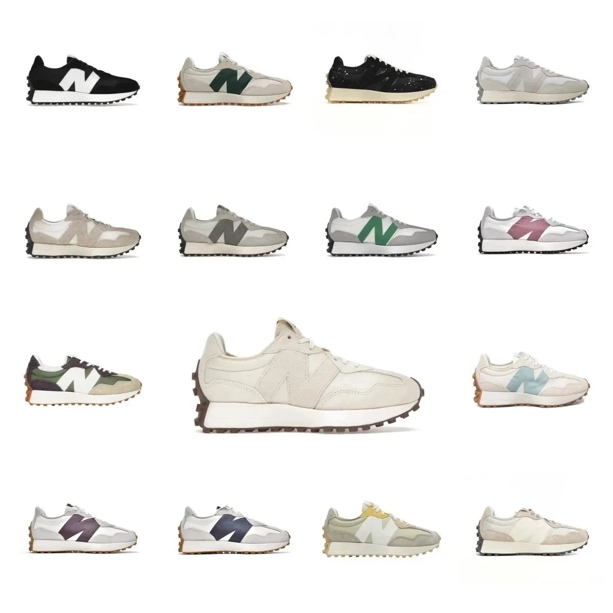 New Balance 327 Cream Suede Retro Running Shoe with Chunky Sole