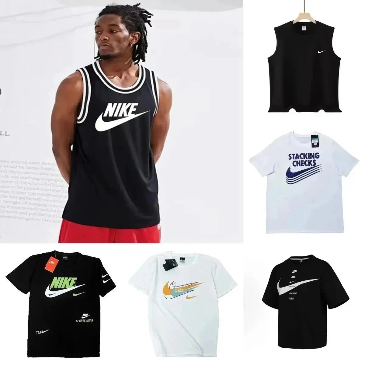 Nike Sportswear Bold Logo Black Tank Top with White Trim