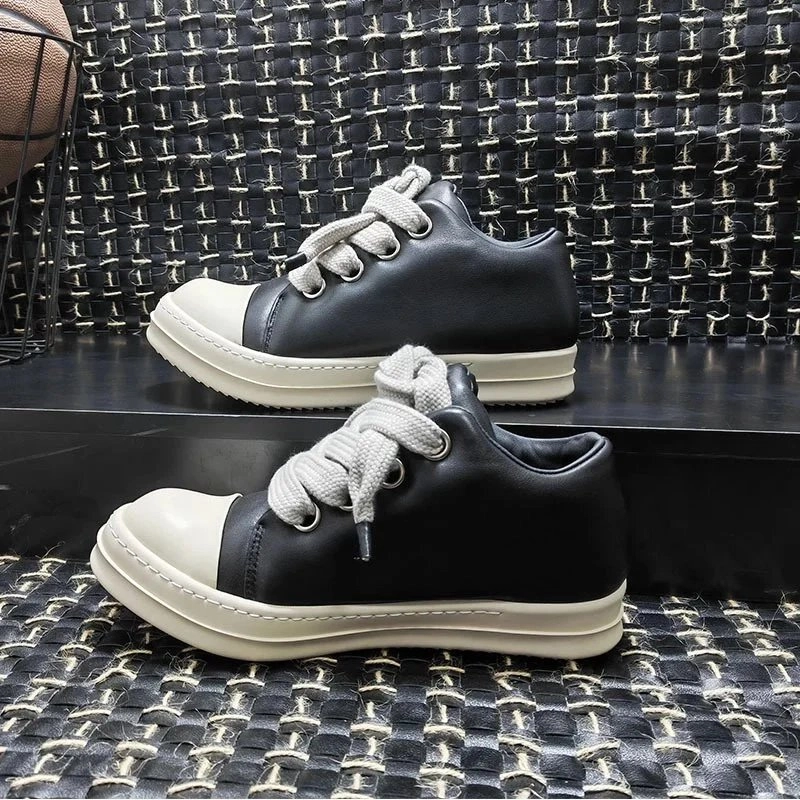 Rick Owens Geobasket Low-Top Black Cream Leather Sneakers