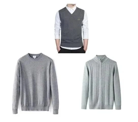 Lacoste Men's Gray Crewneck Sweater with Crocodile Logo