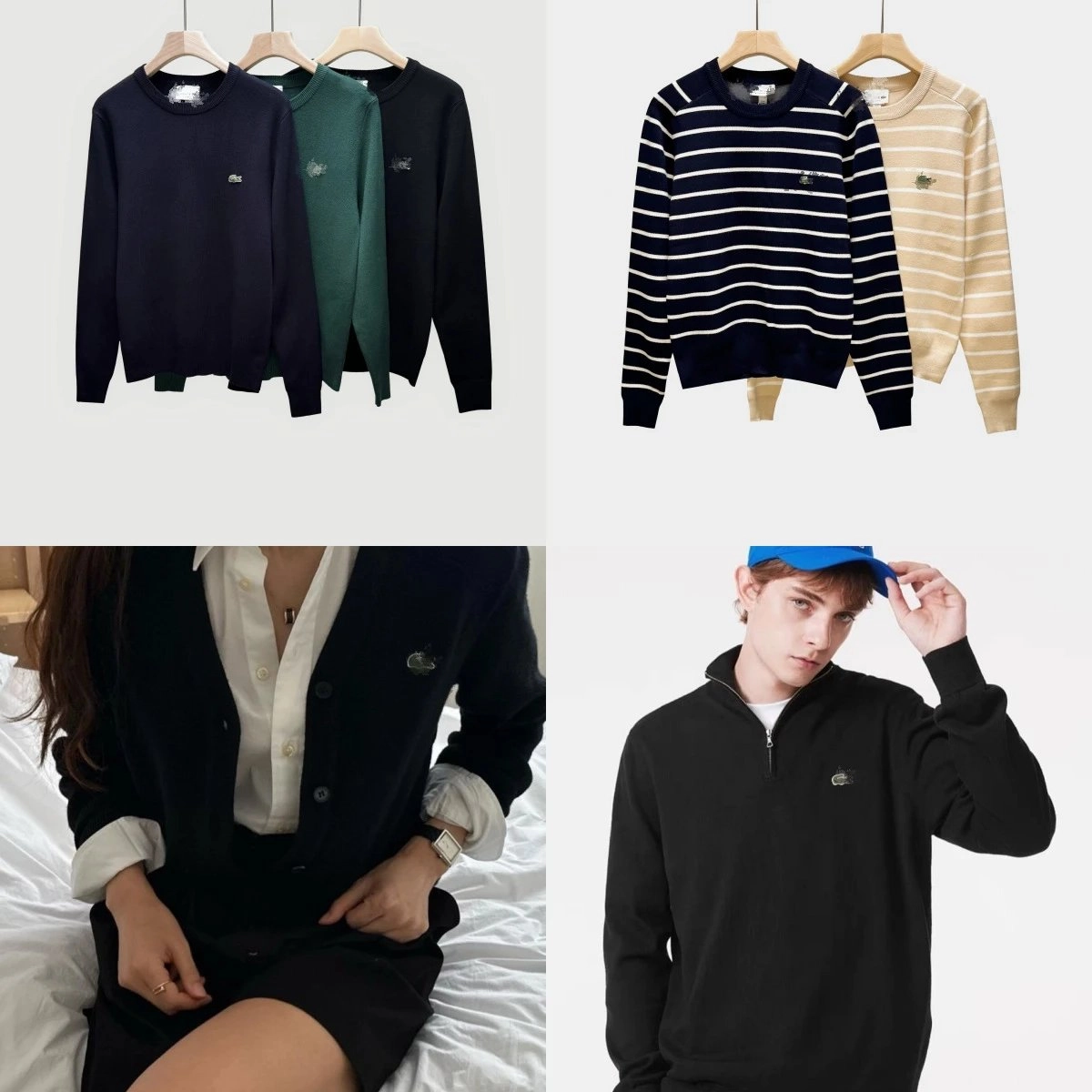 Lacoste Classic Crewneck Sweater with Crocodile Logo - Navy