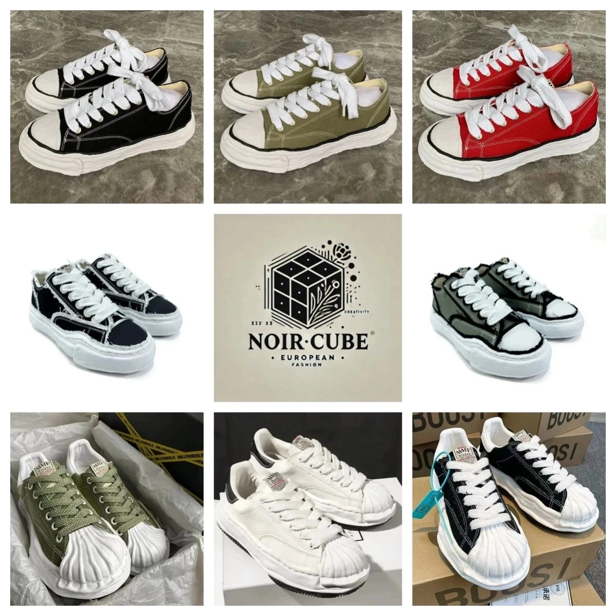 NOIR&middot;CUBE Distressed Canvas Sneakers with Ruffled Sole
