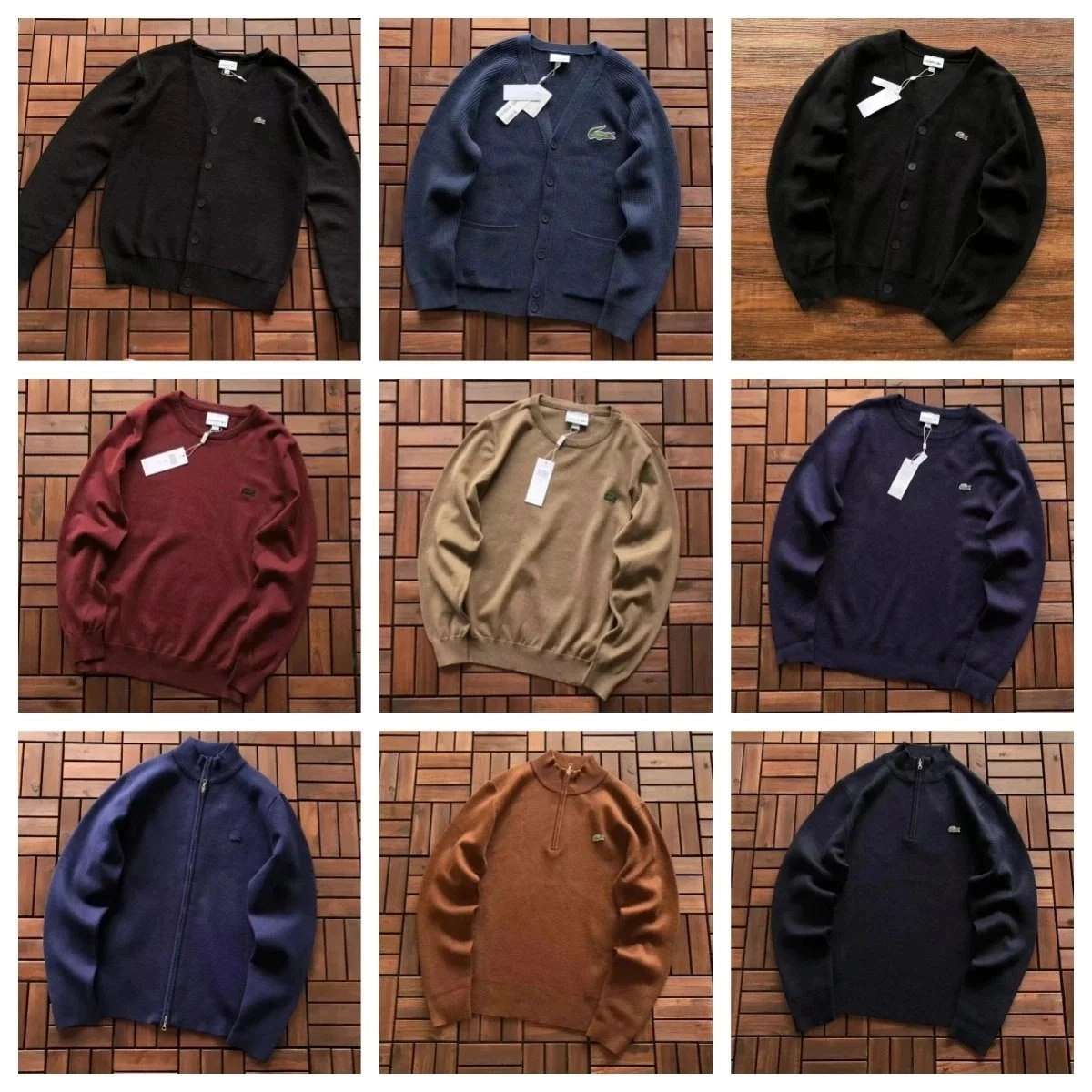 Lacoste Classic V-Neck Cardigan Sweater - Black Ribbed Knit
