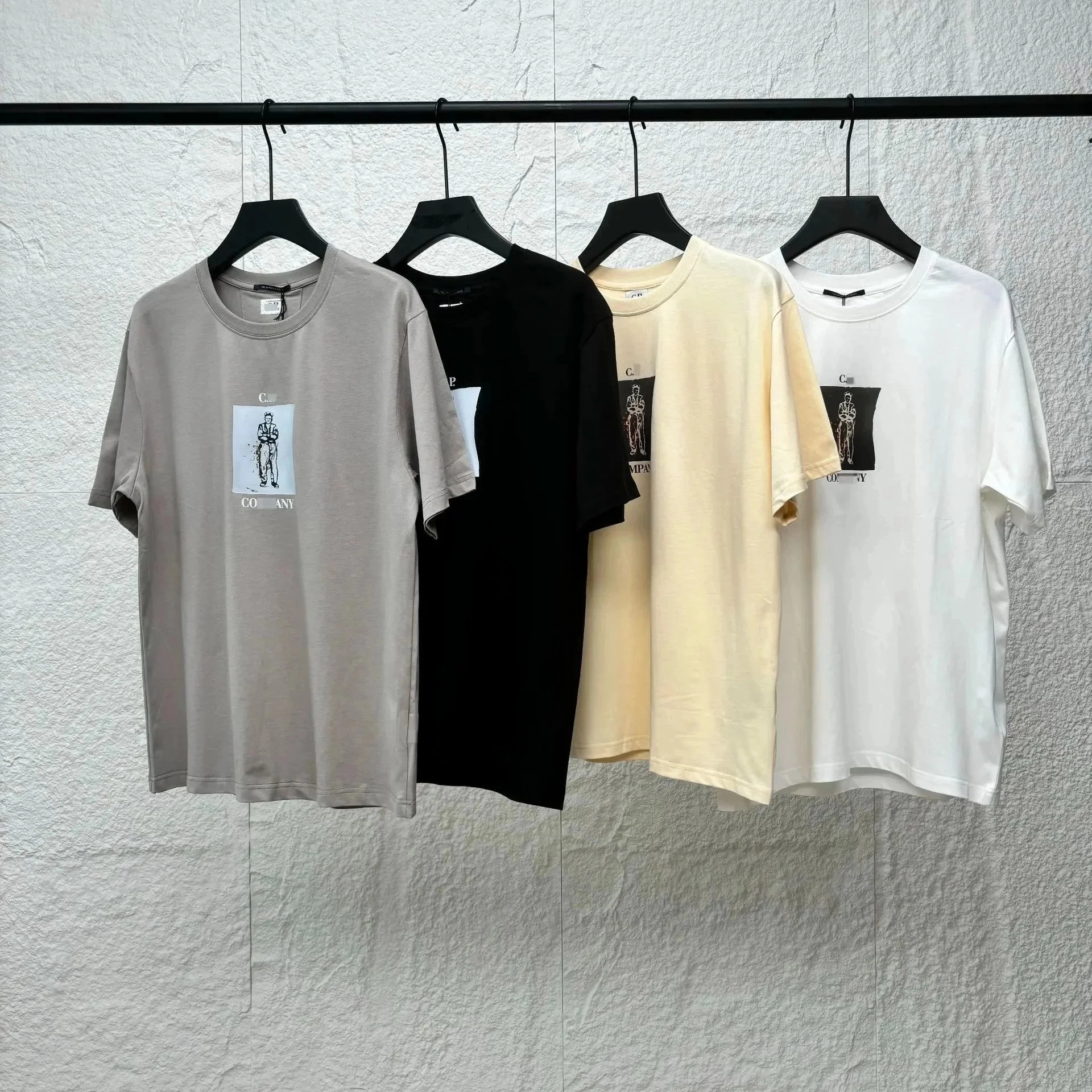 COPANY Graphic Print Crew Neck T-Shirt - Gray Black Cream White