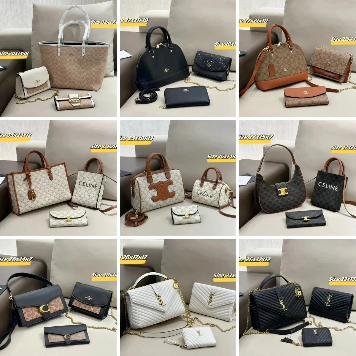 Celine Triomphe Medium Bag Beige Monogram Canvas with Brown Leather Trim
