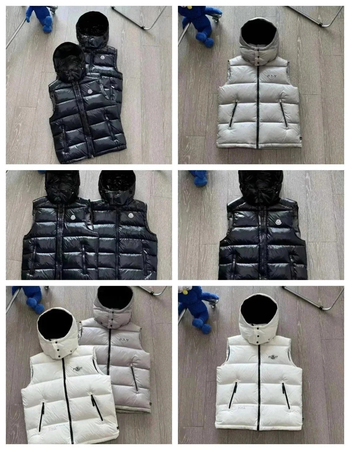 Moncler Maya Hooded Puffer Vest - Black/Grey/White