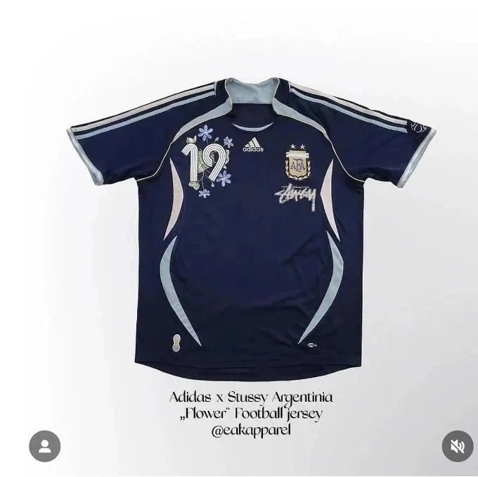 Adidas x Stussy Argentina Flower Football Jersey Navy Blue